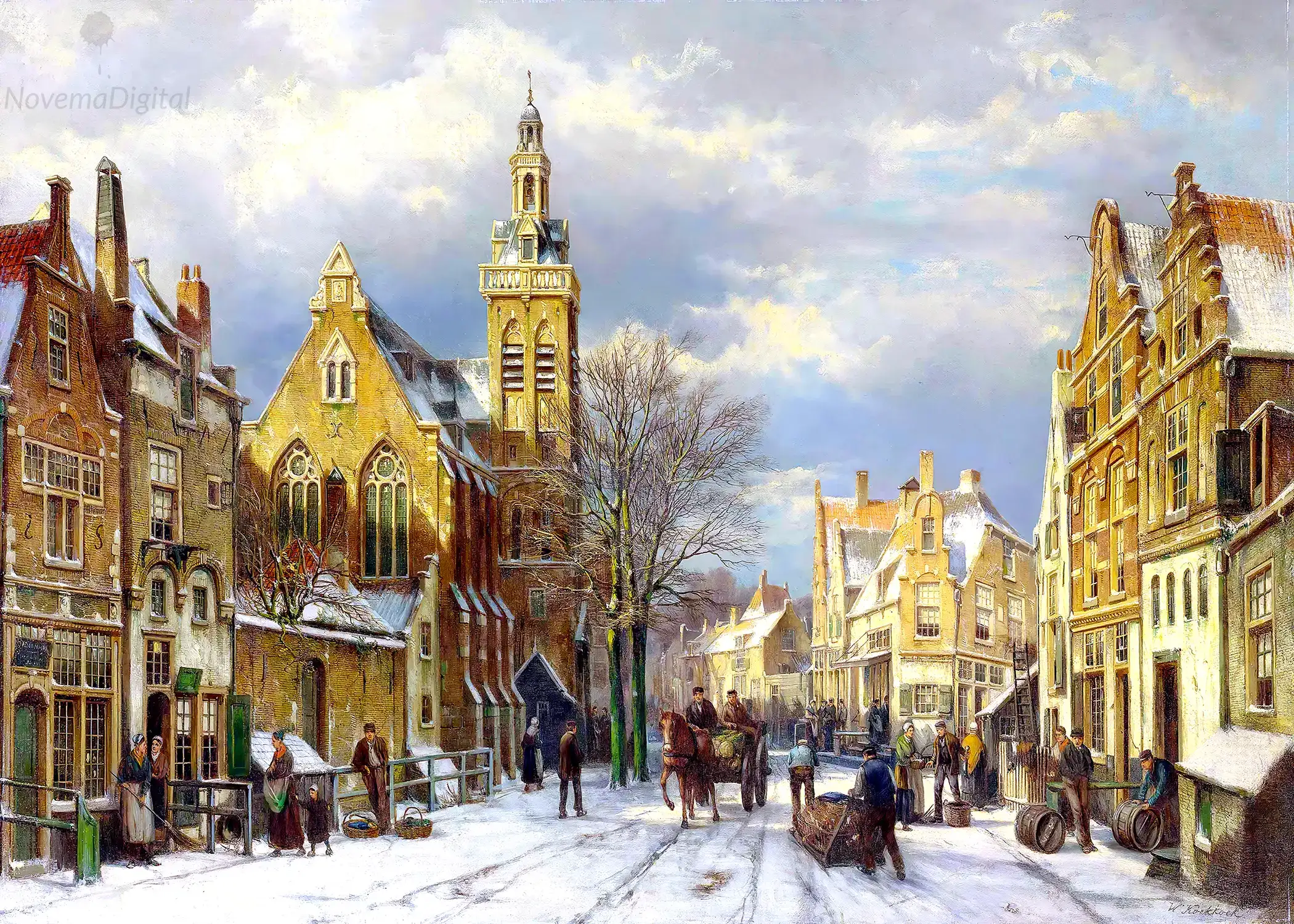 Willem Koekkoek - A Winter's Day in a Sunlit Street