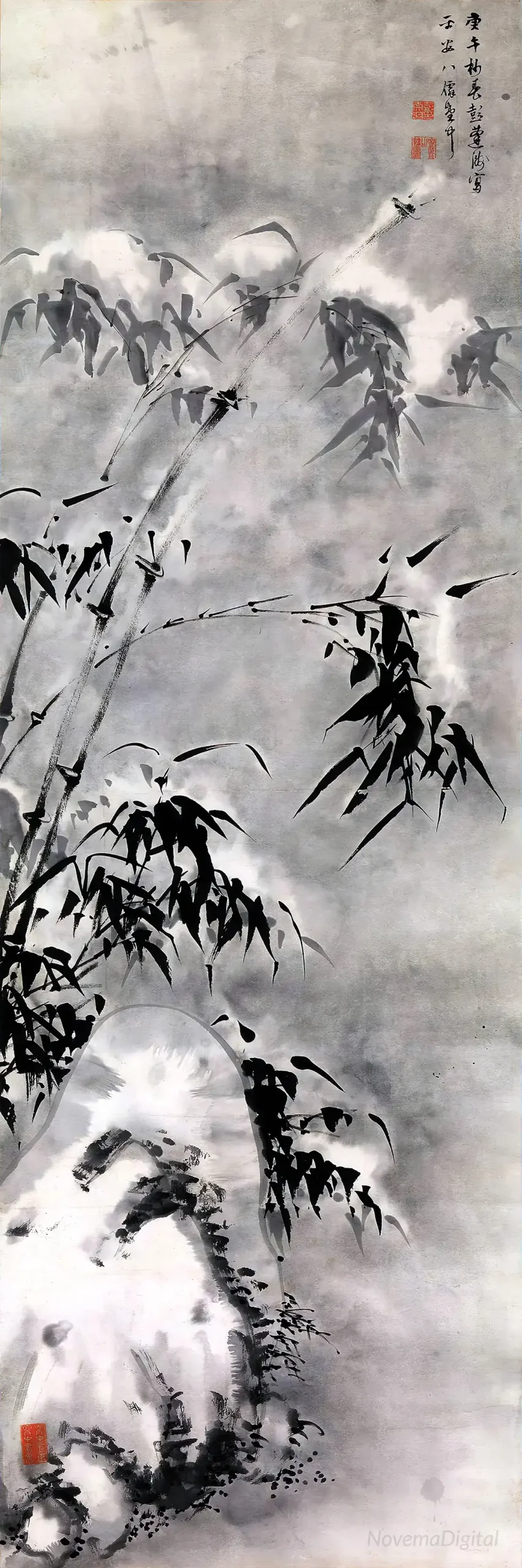 Sakaki Hyakusen - Bamboo and Rock in Snow