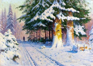 Walter Moras - Hunter Returning Home in a Winter Woodland