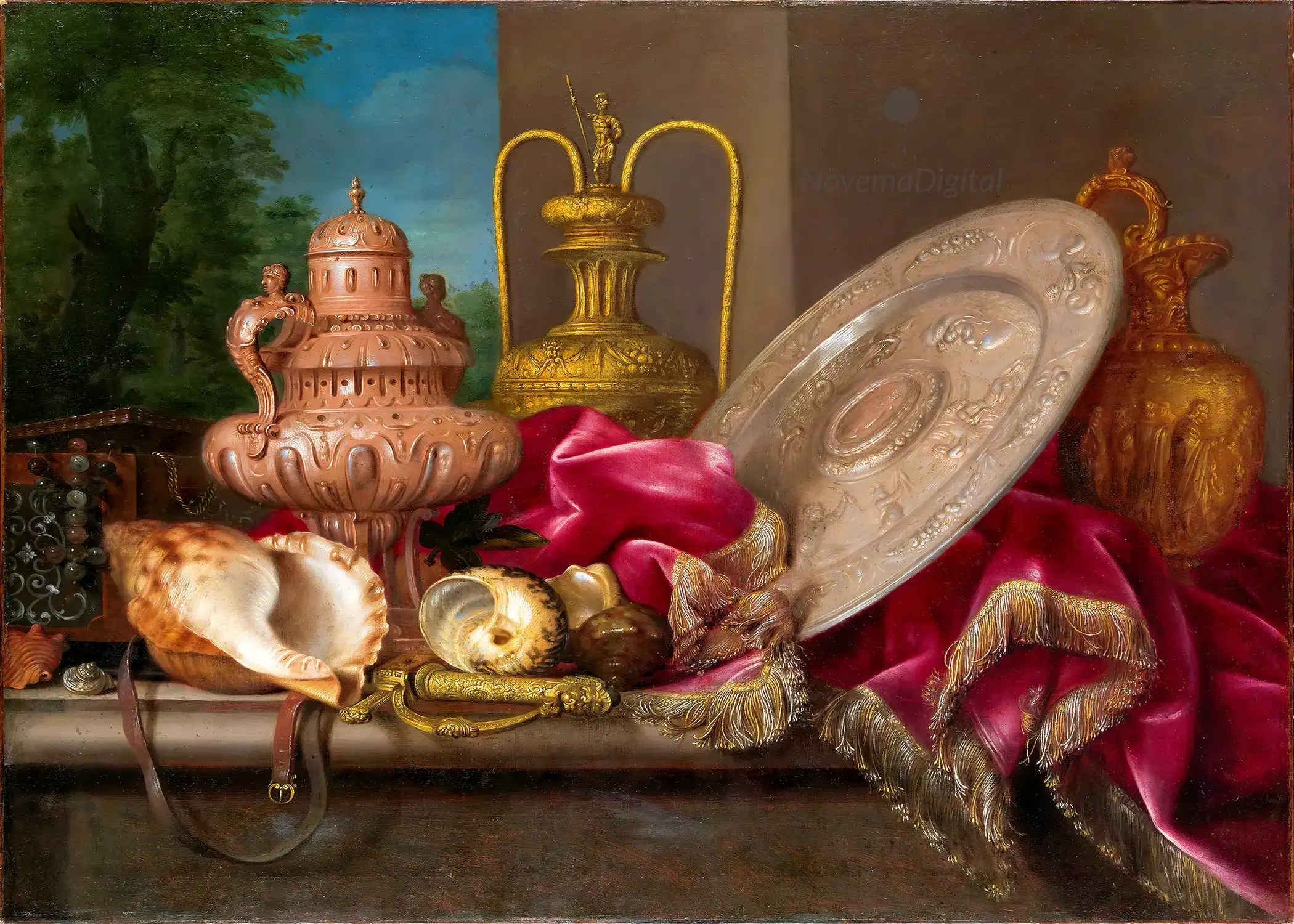 Meiffren Conte - Still Life with Silver and Gold Plate, Shells, and a Sword