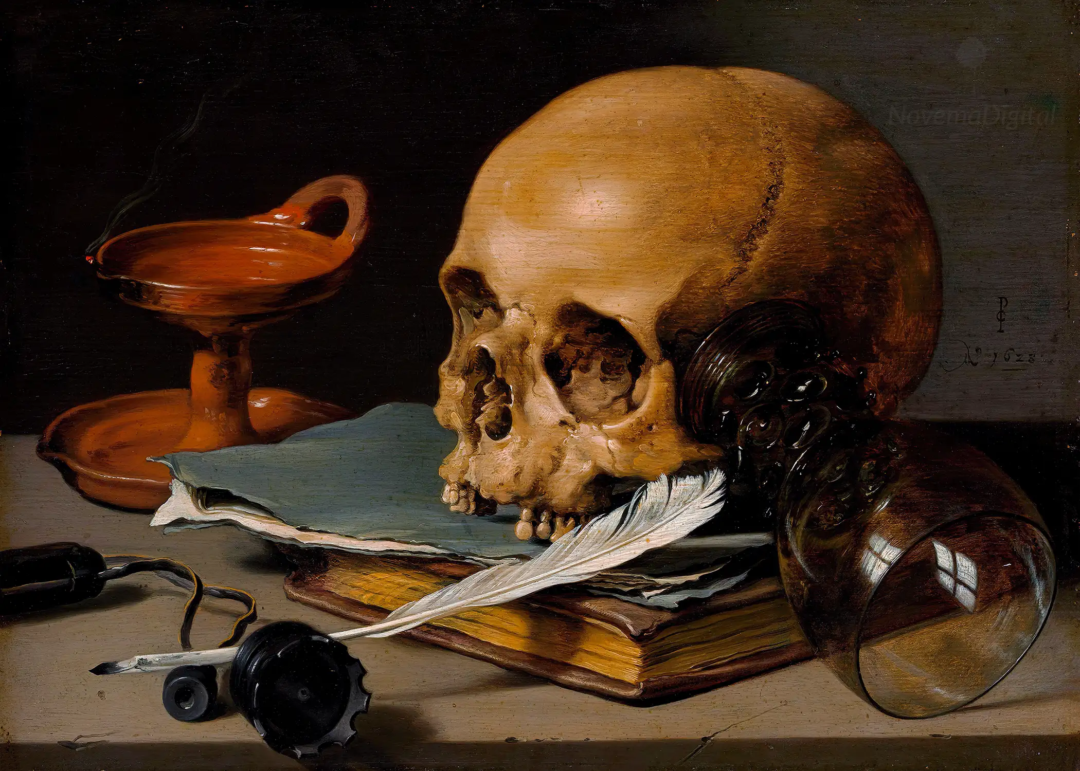 Pieter Claesz - Still Life with a Skull and a Writing Quill (1628)