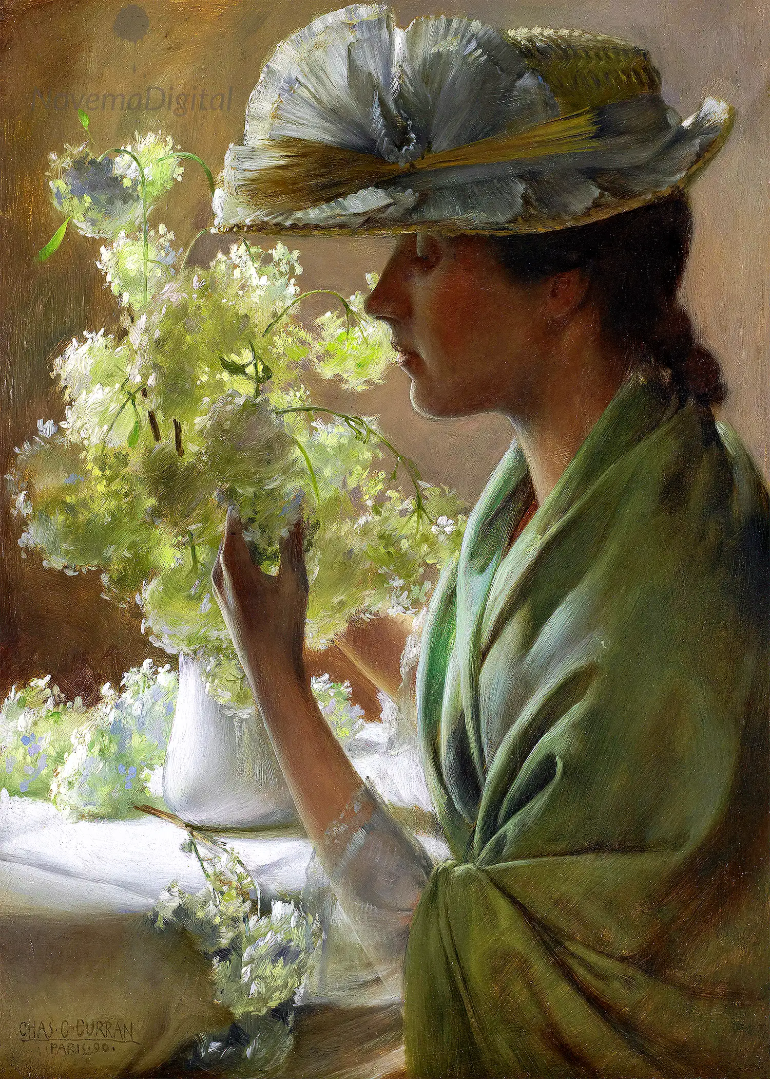 Charles Courtney Curran - Lady with a Bouquet (Snowballs) (1890)