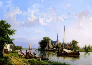 Hermanus Koekkoek - Barges on a Canal in Summer (1815 - 1882)