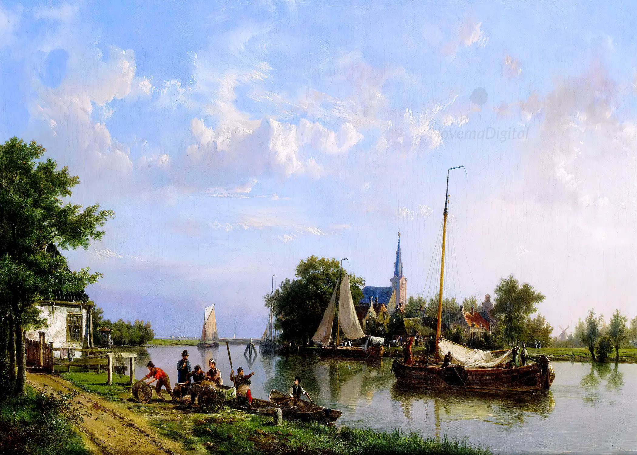 Hermanus Koekkoek - Barges on a Canal in Summer (1815 - 1882)