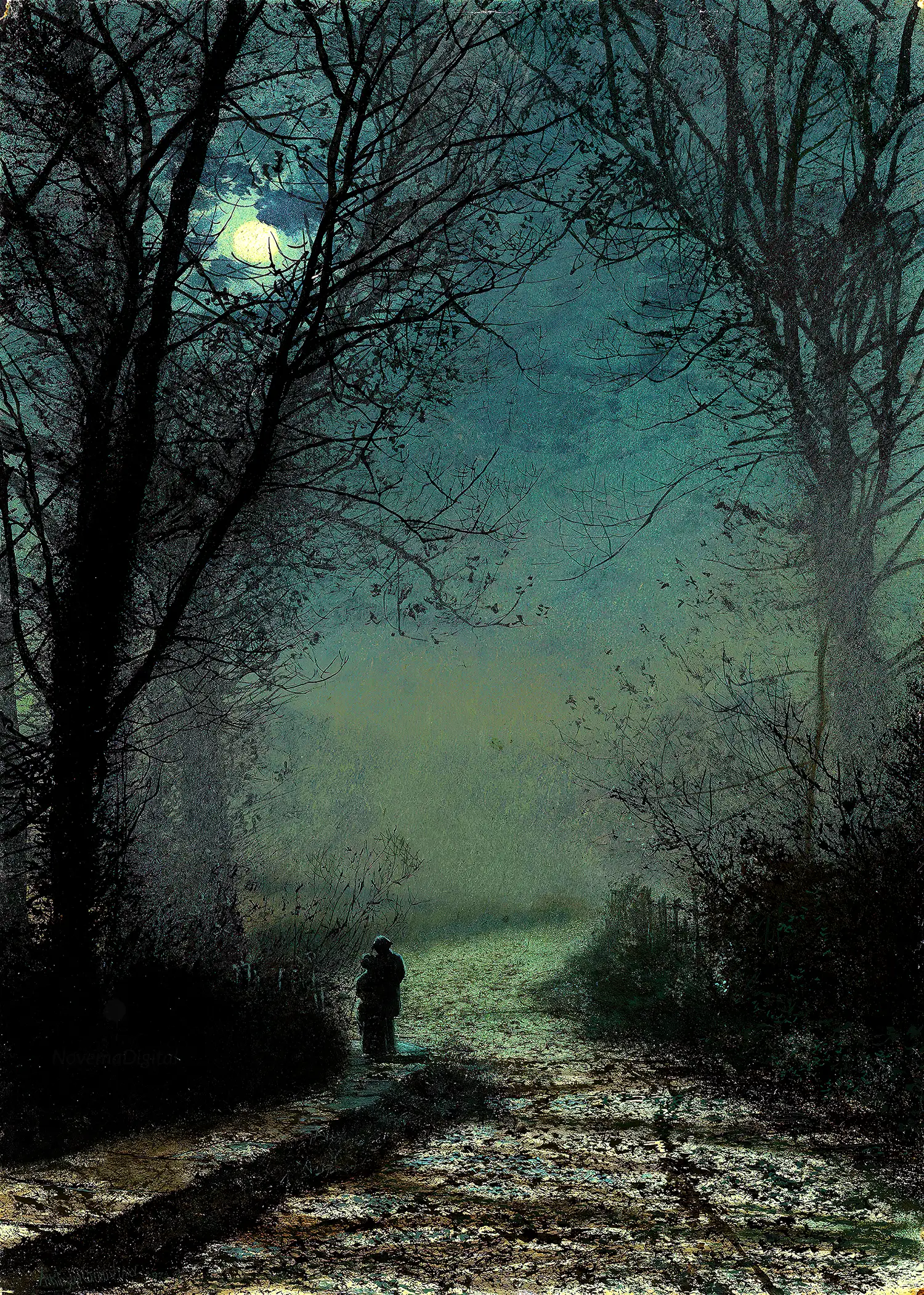 John Atkinson Grimshaw - Lovers on a Moonlit Lane (1873)