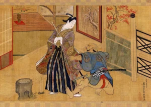Okumura Masanobu - Kabuki Play Kusazuribiki from the Tales of Soga (1700s)