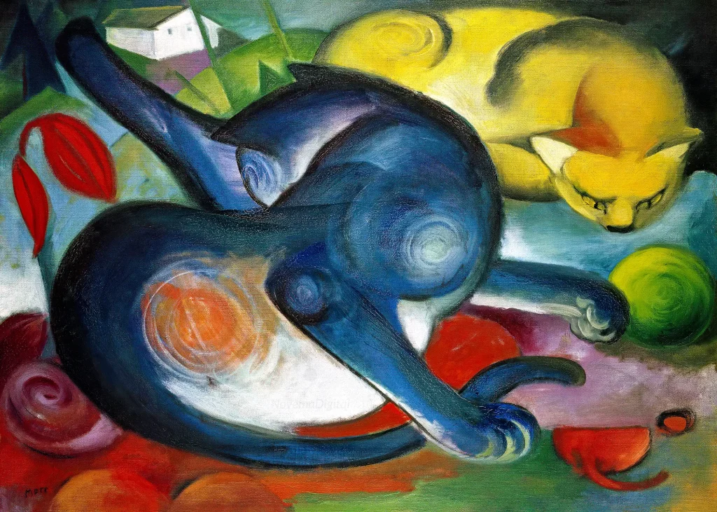 Franz Marc - Two Cats, Blue and Yellow (1912)