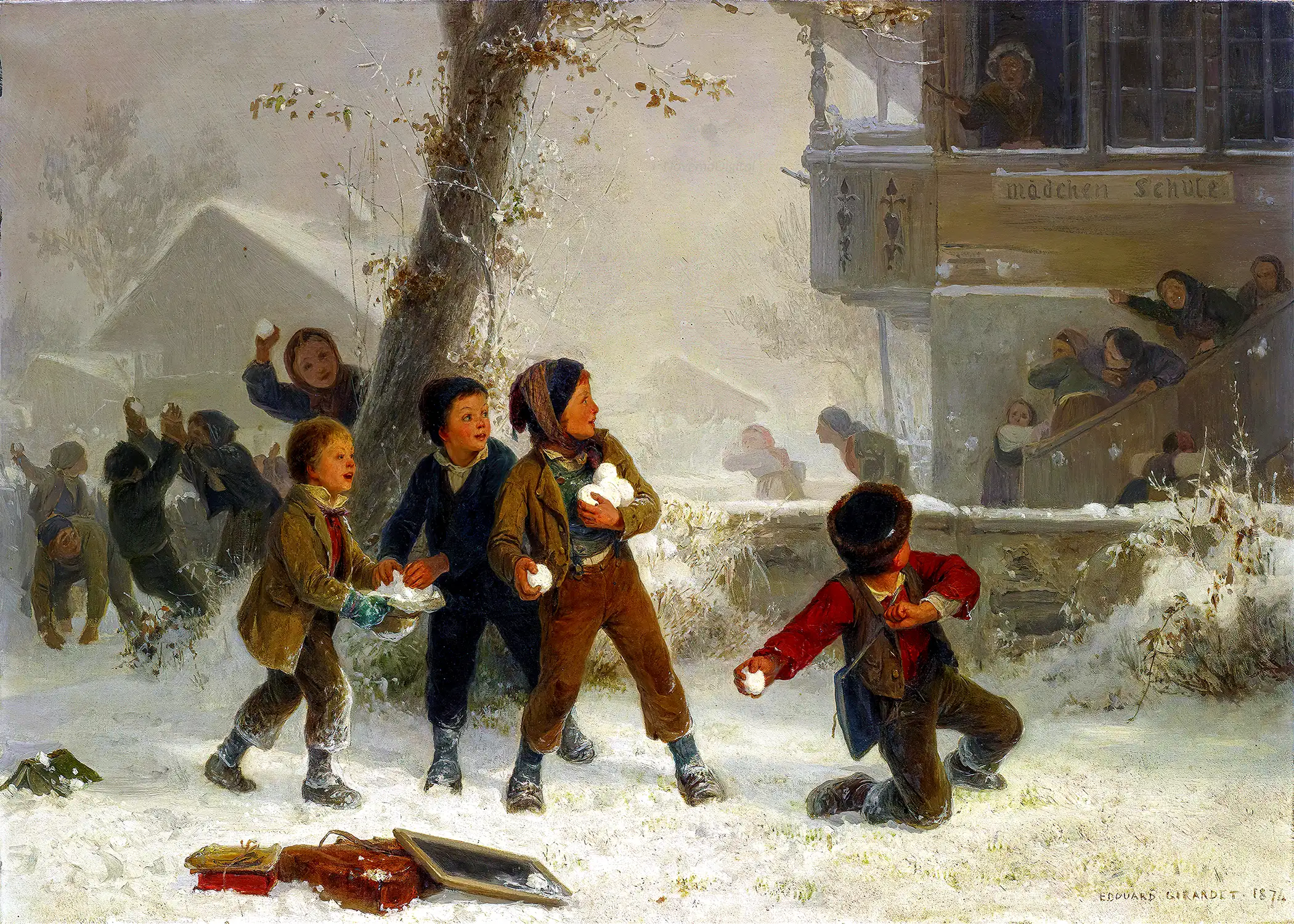 Edouard Girardet - Snowball Fight (1874)