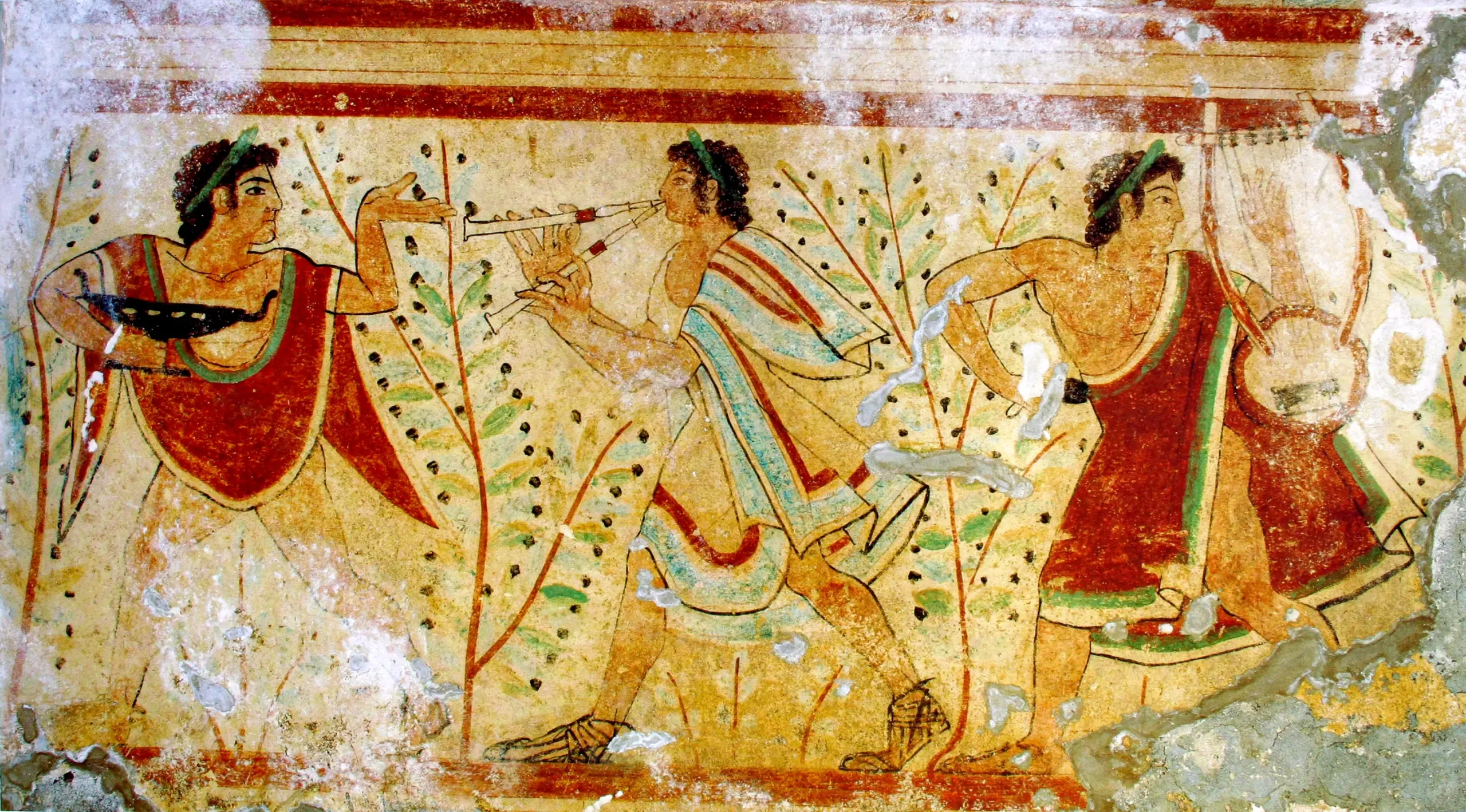 5th century BC fresco of dancers and musicians Tomb of the Leopards Monterozzi necropolis Tarquinia Italy