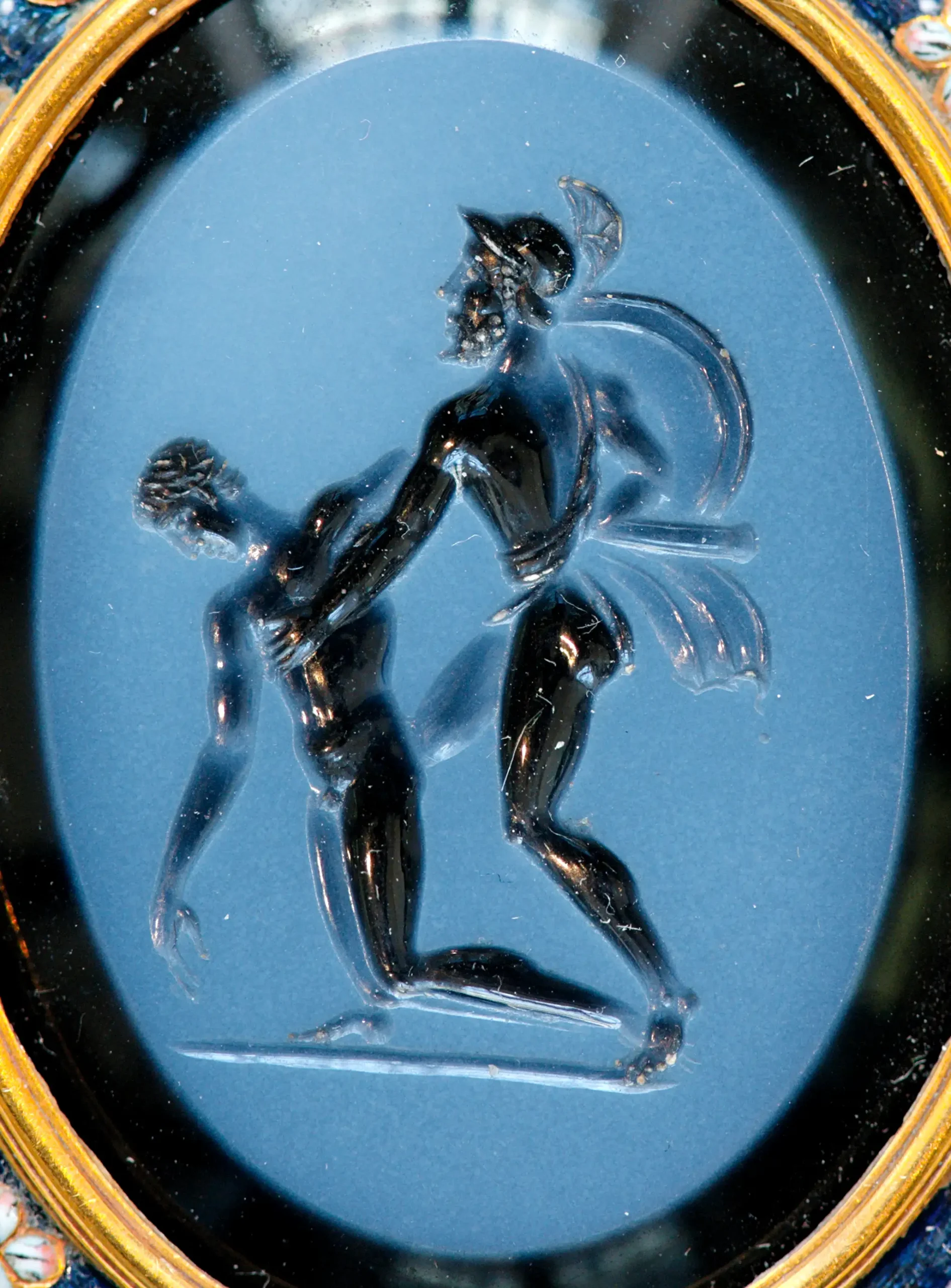 Ancient Roman intaglio warrior holding his dying comrade