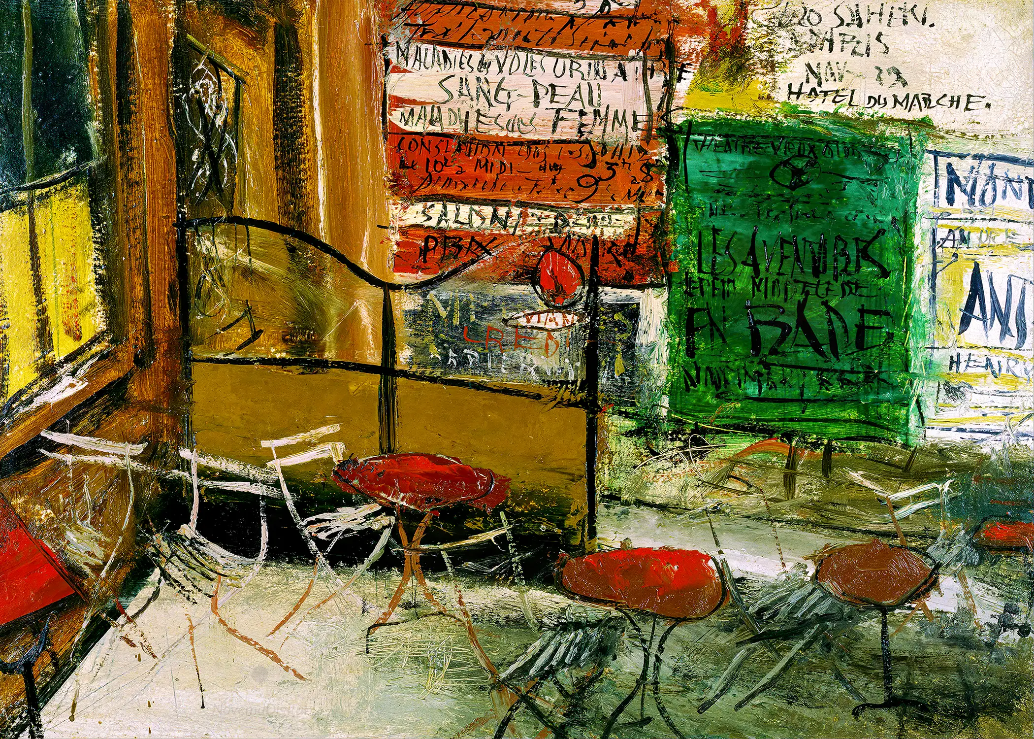 Saeki Yūzō - Café Terrace with Posters (1927)