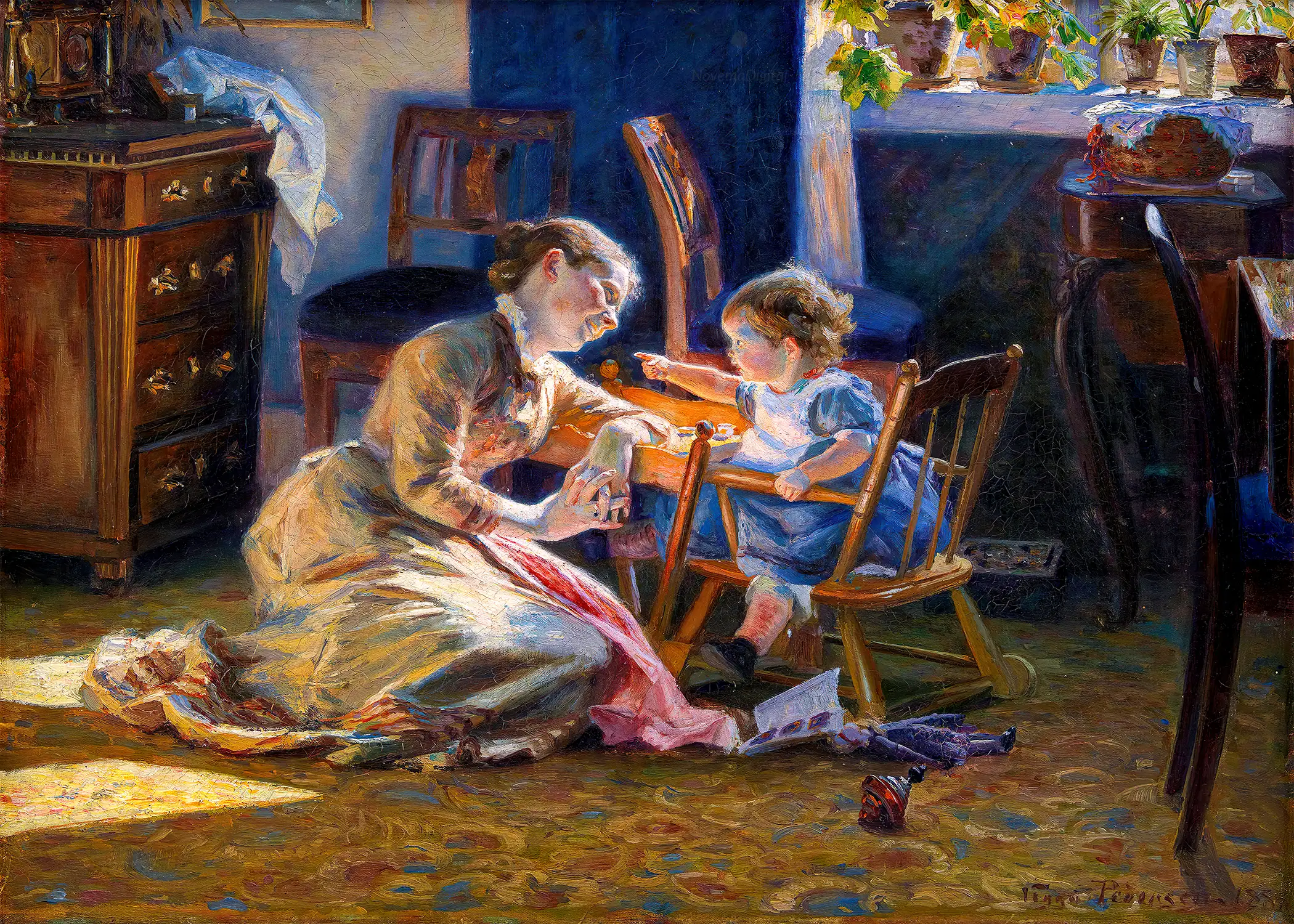 Viggo Pedersen - Sunshine in the Living Room. The Artist’s Wife and Child (1888)