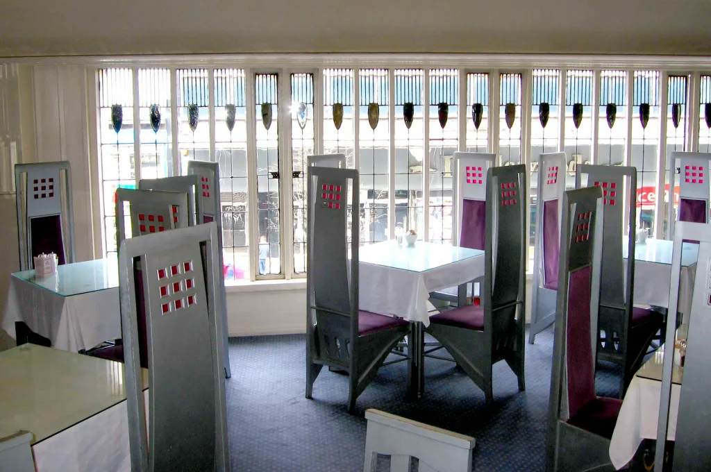 The Room de Luxe at The Willow Tearooms features furniture and interior design by Mackintosh and Margaret Macdonald