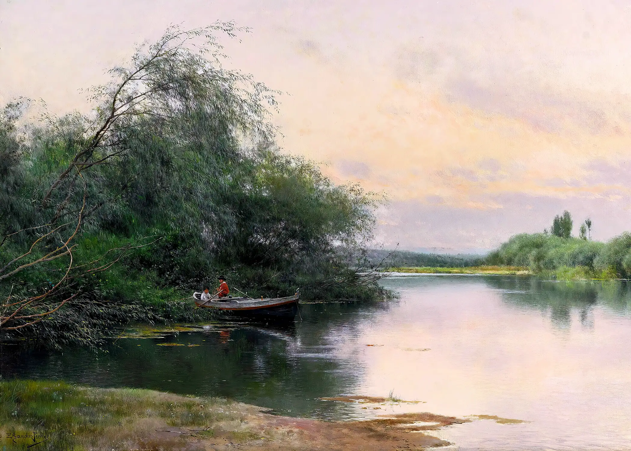 Emilio Sánchez-Perrier - A Quiet Afternoon on the River (1855-1907)