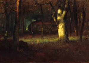 George Inness - Sunset in the Woods (1891)
