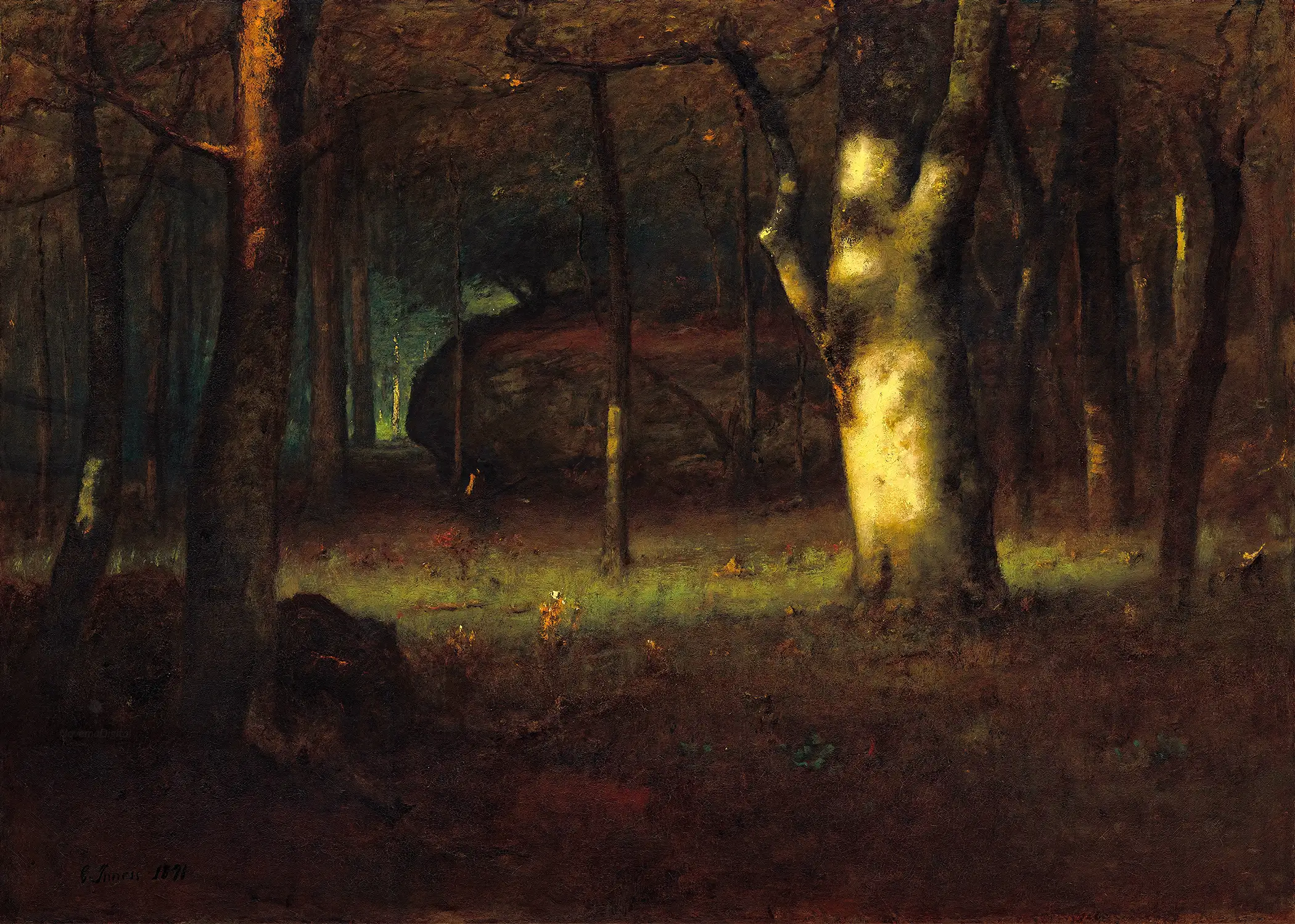 George Inness - Sunset in the Woods (1891)
