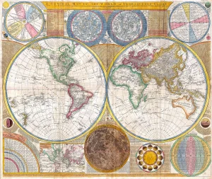 Samuel Dunn - Wall Map of the World in Hemispheres (1794)
