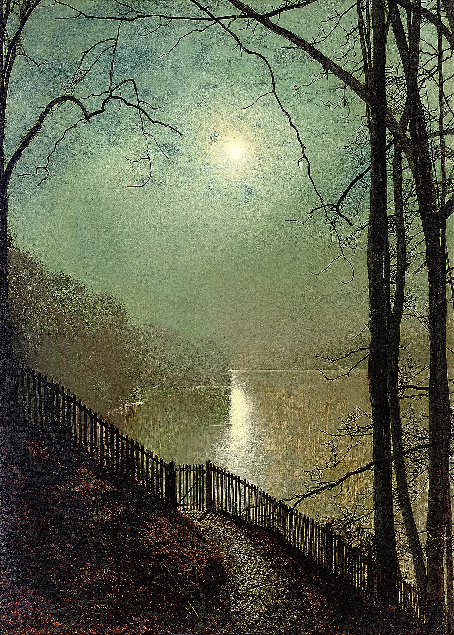 John Atkinson Grimshaw - Moonlight on the Lake, Roundhay Park, Leeds (1836-1893)
