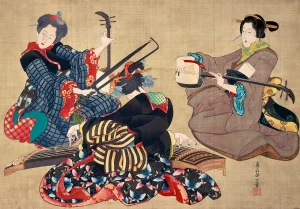 Katsushika Ōi - Three Women Playing Musical Instruments (1818-1844)