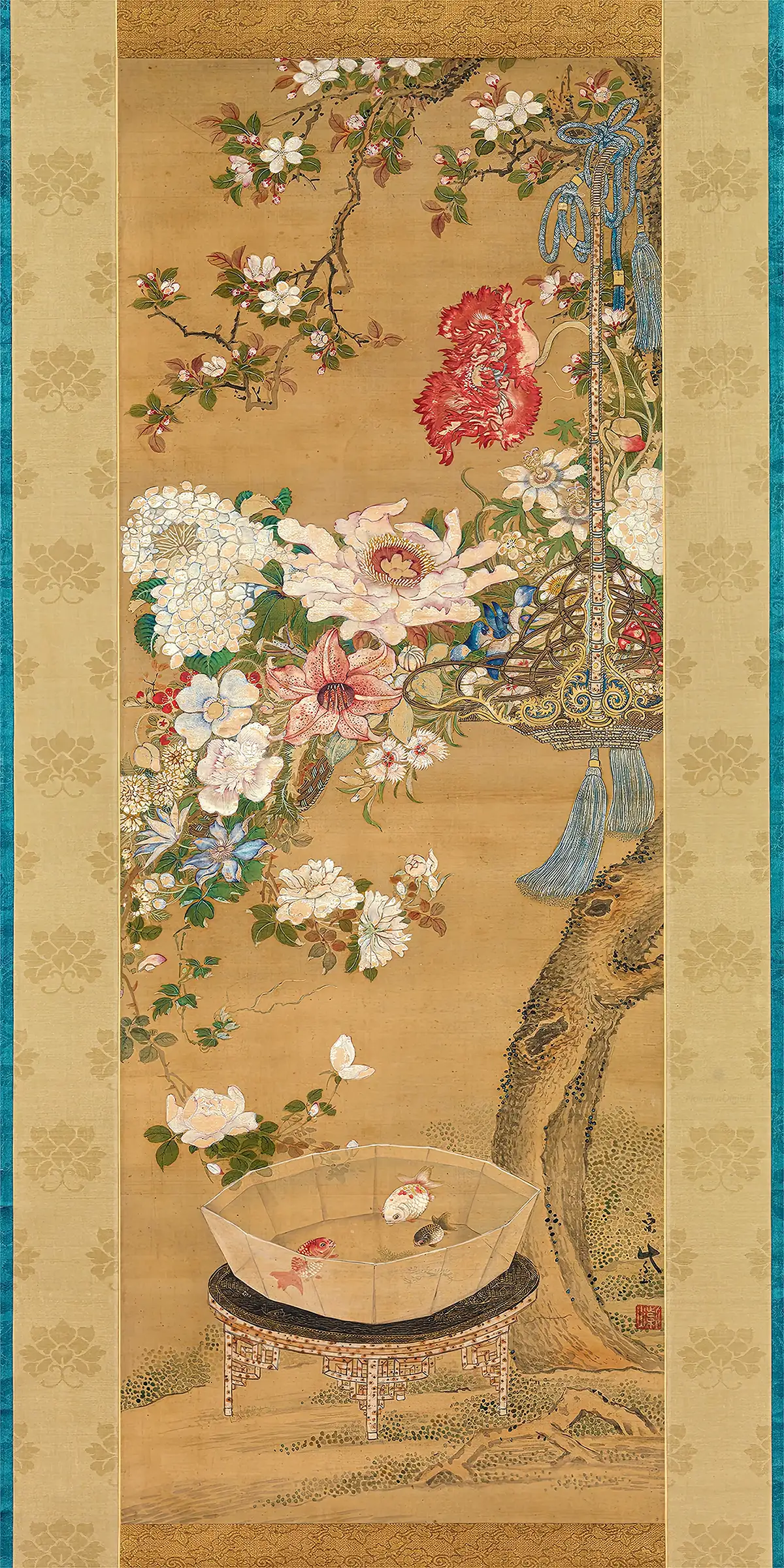 Sou Shizan - Flowers and Goldfish (1700s)