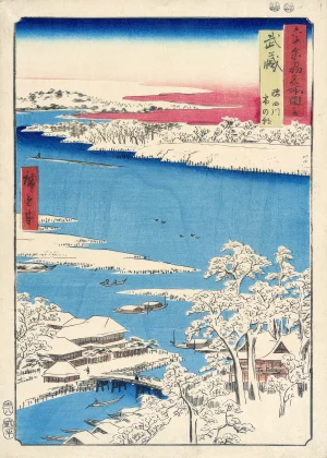 Utagawa Hiroshige - Snowy Morning on the Sumida River in Musashi Province (1853)