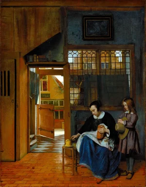Pieter de Hooch - A Woman Preparing Bread and Butter for a Boy (1660-63)