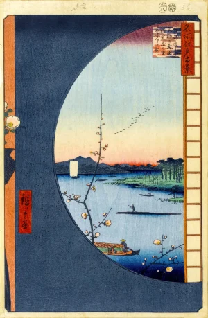 Utagawa Hiroshige - View From Massaki of Suijin Shrine, Uchigawa Inlet, and Sekiya (1857)