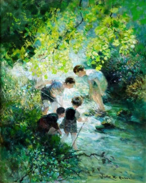 Jules-René Hervé - Children Playing in a Stream (1960)