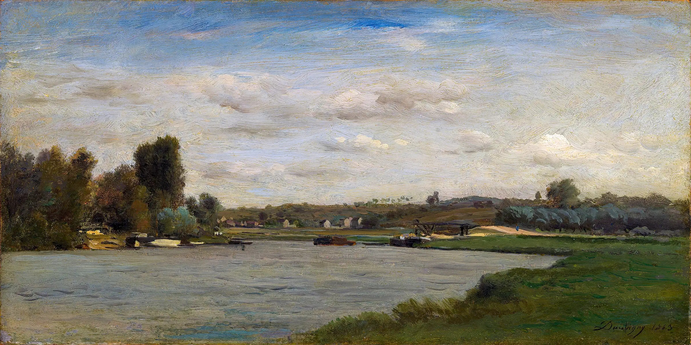Charles-François Daubigny - Landscape on a River (1863)
