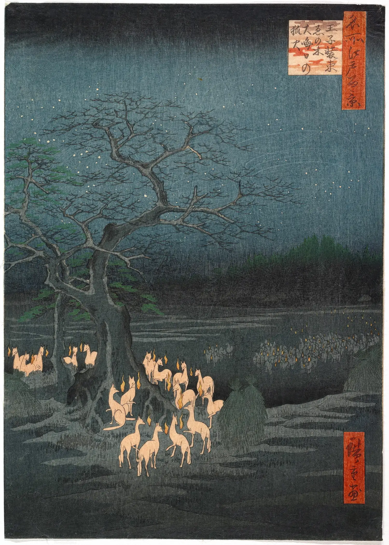 Utagawa Hiroshige - New Year's Eve Foxfires at the Changing Tree, Ōji (c.1857)