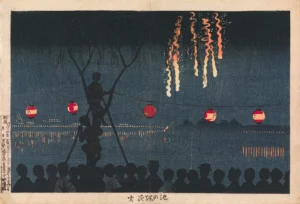 Kobayashi Kiyochika Fireworks at Ikenohata (1881)